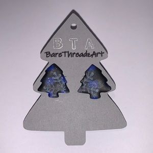 Handmade Blue Plaid Christmas Tree with Snowflake Earrings